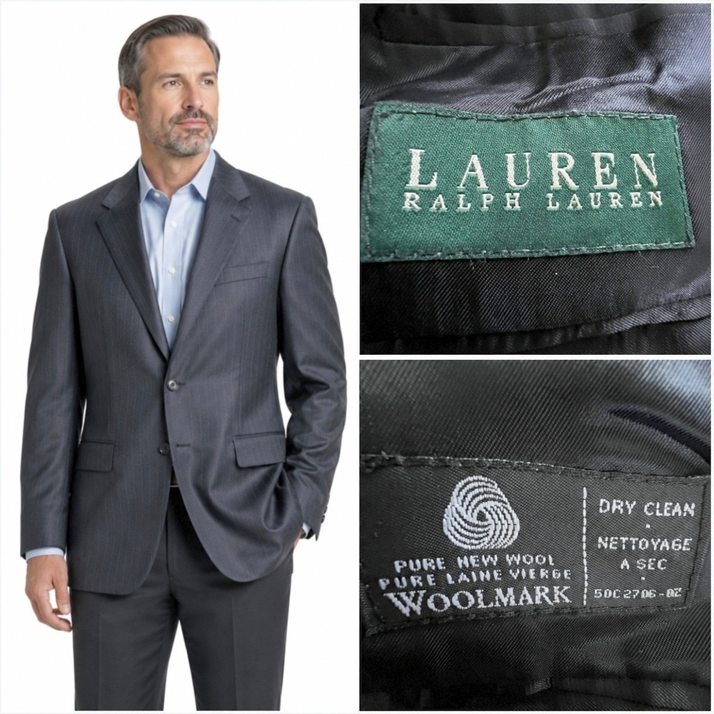 Lauren Ralph Lauren Blazer Mens 44S L Charcoal Pinstripe Wool Sport Coat Jacket